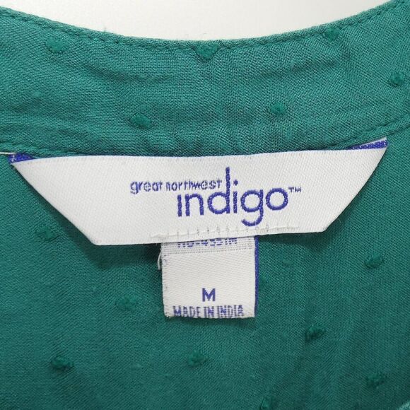 Great Northwest Indigo Green Sleeveless Pintuck Blouse M | Dobby Dot Boho Top - Picture 7 of 7